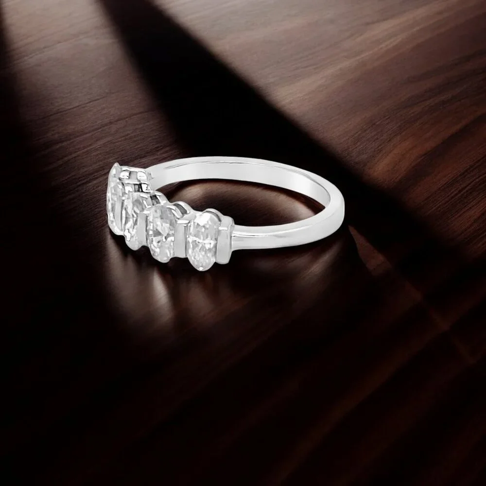 1.50 ctw Oval Moissanite 5-Stone Ring in 925 Sterling Silver - Picture 3 of 4